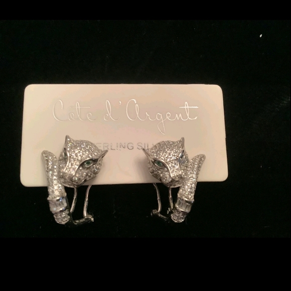 Cote D'argent Vintage Sterling Silver Panther Jaguar Hoop Earrings - Picture 8 of 15